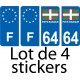 64 Pays Basque drapeau lot de 4 sticker autocollant plaque immatriculation auto