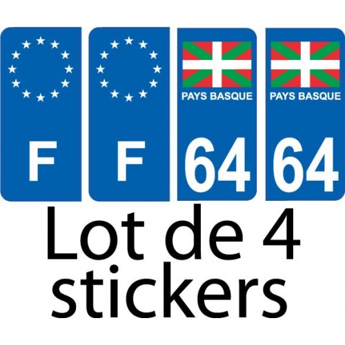 64 Pays Basque drapeau lot de 4 sticker autocollant plaque immatriculation auto - Bild 2 von 3