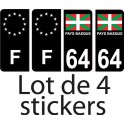 64 Pays Basque drapeau fond noir lot de 4 sticker autocollant plaque immatriculation auto