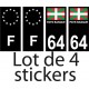 64 Pays Basque drapeau fond noir lot de 4 sticker autocollant plaque immatriculation auto