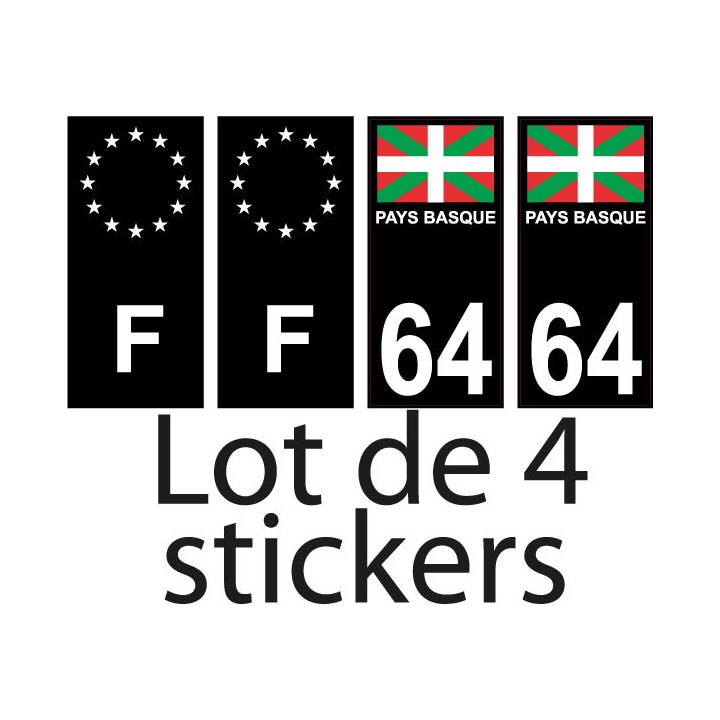 64 Pays Basque drapeau fond noir lot de 4 sticker autocollant plaque immatriculation auto