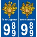 989 la isla Clipperton etiqueta engomada de la etiqueta engomada de la placa