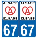 Alsace Elsass coeur 67 Plaque sticker arrondi autocollant plaque immatriculation auto logo368452