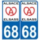 Alsace Elsass coeur 68 Plaque sticker arrondi autocollant plaque immatriculation auto logo635816