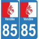 85 corazón de la Vendée etiqueta engomada de la placa, con esquinas redondeadas