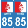 85 corazón de la Vendée etiqueta engomada de la placa, con esquinas redondeadas