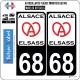 68 Alsace Elsass noir ville sticker autocollant plaque immatriculation auto