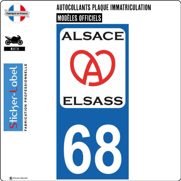 68 Alsace Elsass ville sticker autocollant plaque immatriculation moto