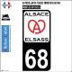 68 Alsace Elsass ville sticker autocollant plaque immatriculation moto