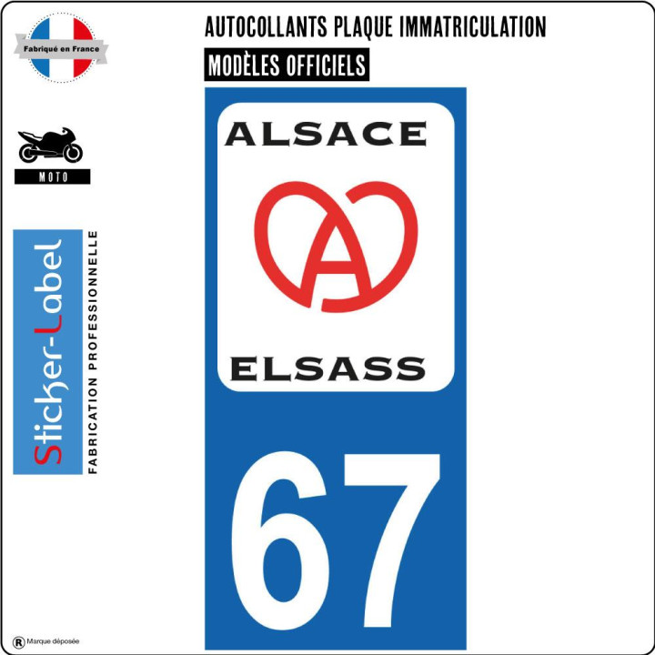67 Alsace Elsass ville sticker autocollant plaque immatriculation moto