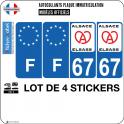 Lot de 4 stickers 67 Alsace Elsass ville sticker autocollant plaque immatriculation auto