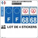 Lot de 4 stickers 68 Alsace Elsass ville sticker autocollant plaque immatriculation auto