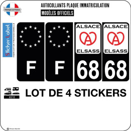 Lot de 4 stickers 68 Alsace Elsass ville sticker autocollant plaque immatriculation auto