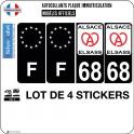 Lot de 4 stickers 68 Alsace Elsass ville sticker autocollant plaque immatriculation auto