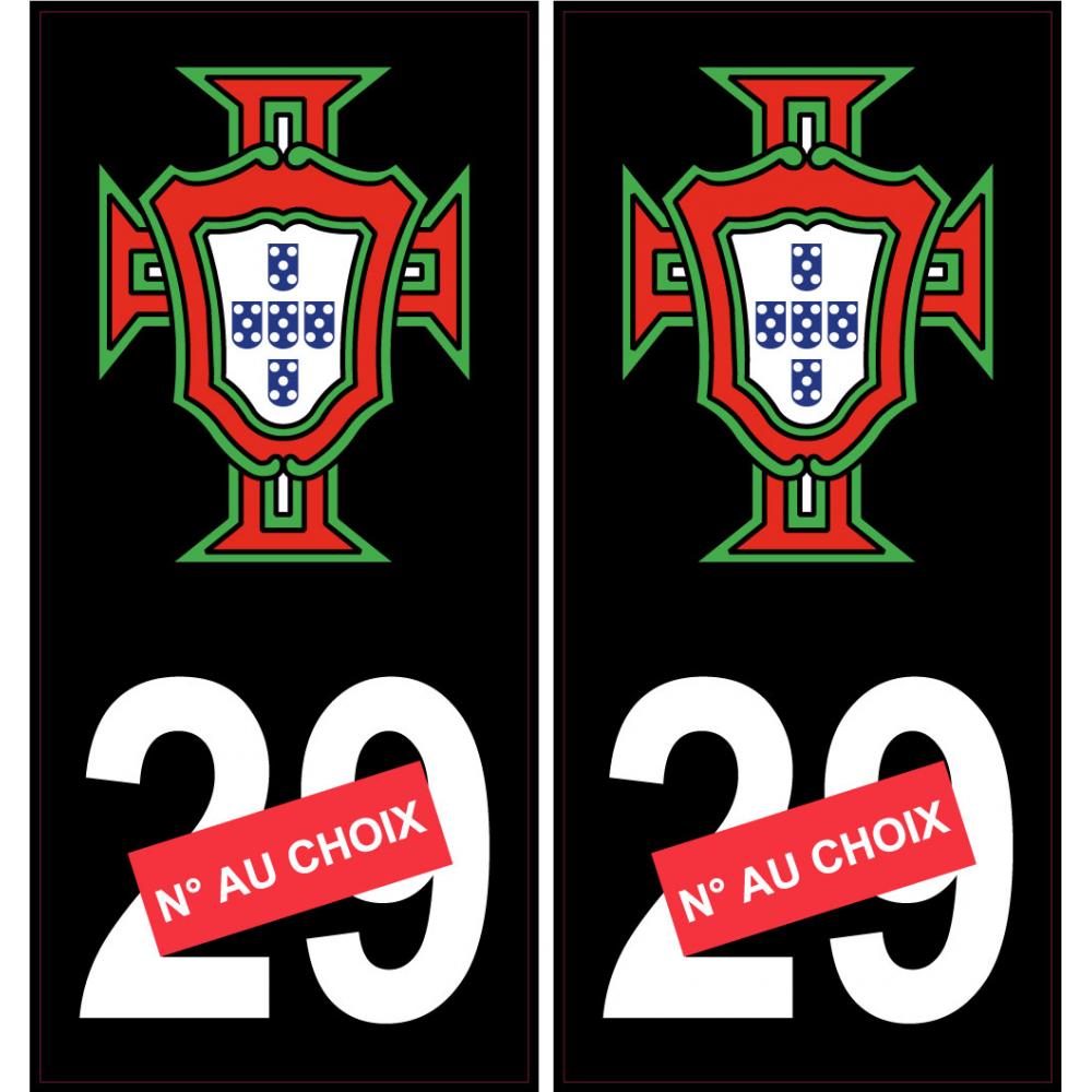 Croix du Portugal numéro au choix fond noir sticker autocollant plaque immatriculation auto