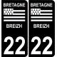 22 Côtes d'Armor fond noir autocollant plaque sticker plaque auto bretagne