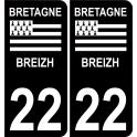 22 Côtes d'Armor fond noir autocollant plaque sticker plaque auto bretagne