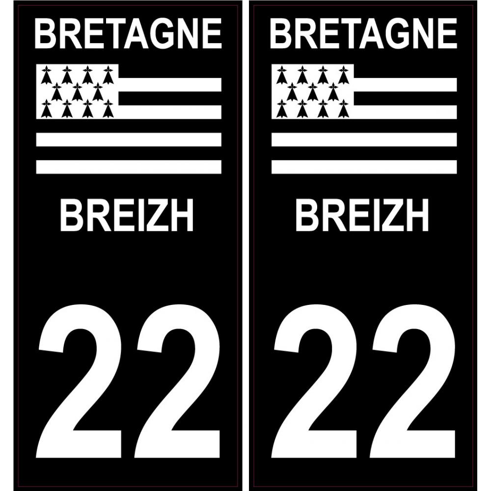 22 Côtes d'Armor fond noir Bretagne Breizh sticker autocollant plaque  immatriculation auto