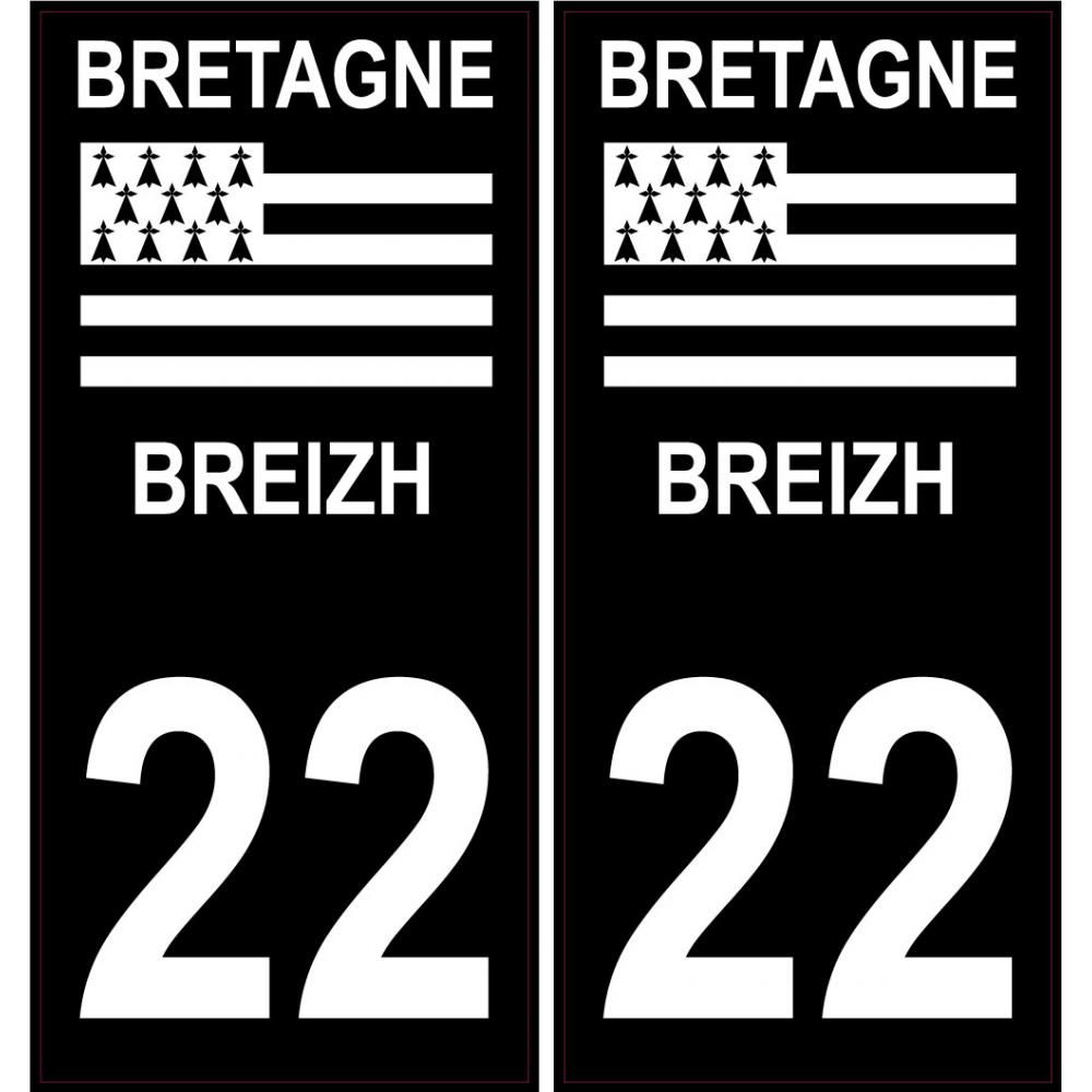 22 Côtes d'Armor fond noir autocollant plaque sticker plaque auto bretagne