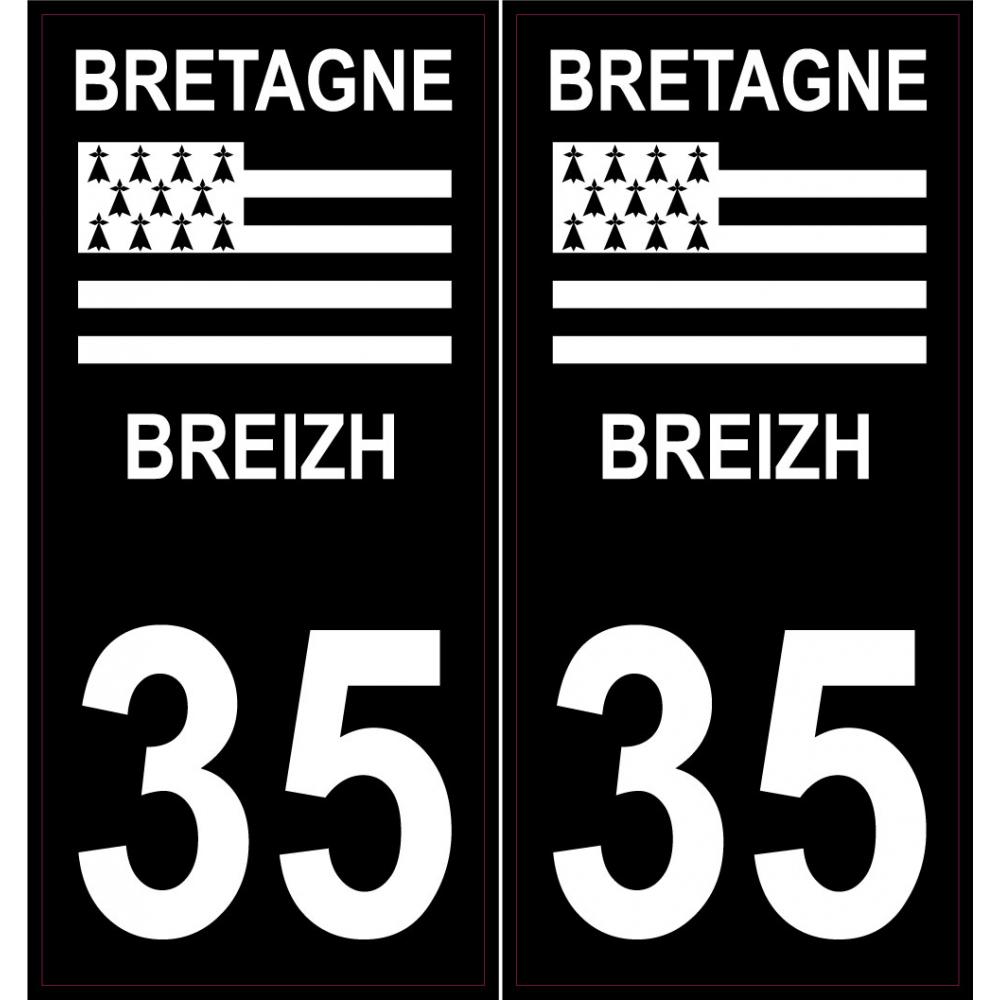 35 Ille et Vilaine fond noir Bretagne Breizh sticker autocollant plaque immatriculation auto