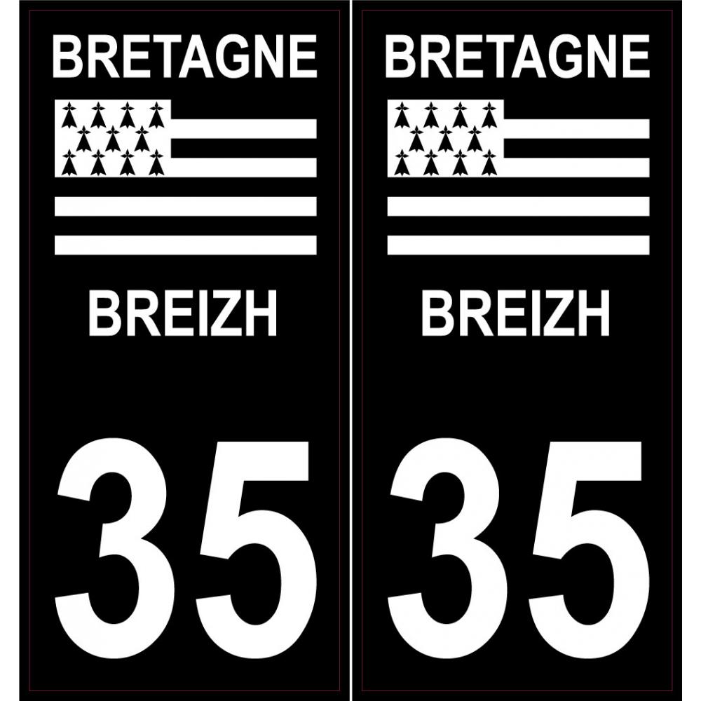 35 Ille et Vilaine fond noir Bretagne Breizh sticker autocollant plaque  immatriculation auto