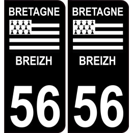56 Morbihan fond noir Bretagne Breizh sticker autocollant plaque immatriculation auto
