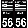 56 Morbihan fond noir Bretagne Breizh sticker autocollant plaque immatriculation auto