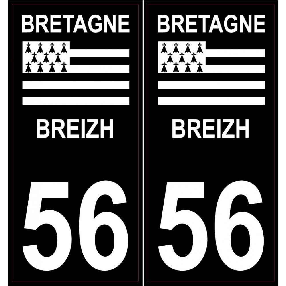 56 Morbihan fond noir Bretagne Breizh sticker autocollant plaque immatriculation auto