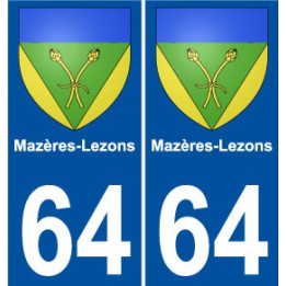64 Mazères-Lezons blason autocollant plaque immatriculation ville sticker