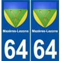 64 Mazères-Lezons blason autocollant plaque immatriculation ville sticker