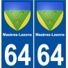 64 Mazères-Lezons blason autocollant plaque immatriculation ville sticker