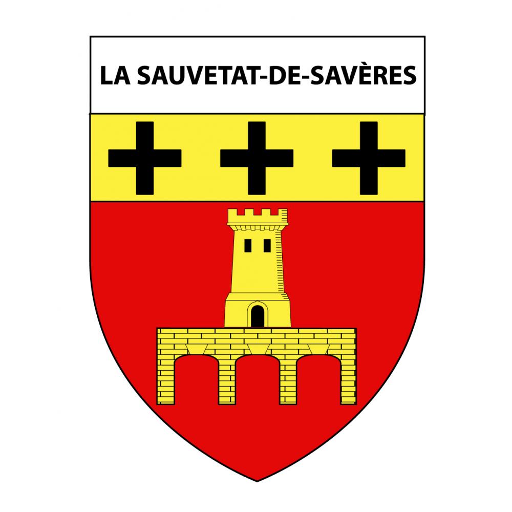 Pegatinas escudo de armas de La Sauvetat-de-Savères adhesivo de la etiqueta engomada