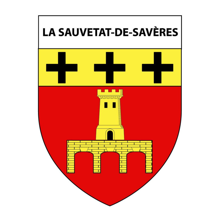 Pegatinas escudo de armas de La Sauvetat-de-Savères adhesivo de la etiqueta engomada
