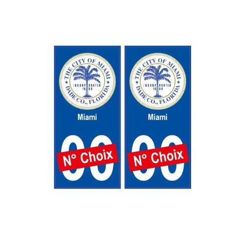 Miami USA ville Autocollant plaque immatriculation auto sticker numéro au choix sticker city