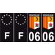06 Région SUD logo noir - F europe noir -  x4 sticker autocollant plaque immatriculation auto