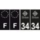 4 x 34 Occitanie Noir Autocollants plaque immatriculation blason département sticker auto et F europe Noir