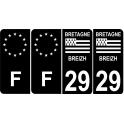 4 x 29 Finistère Bretagne Breizh fond noir sticker autocollant plaque immatriculation auto - F Europe