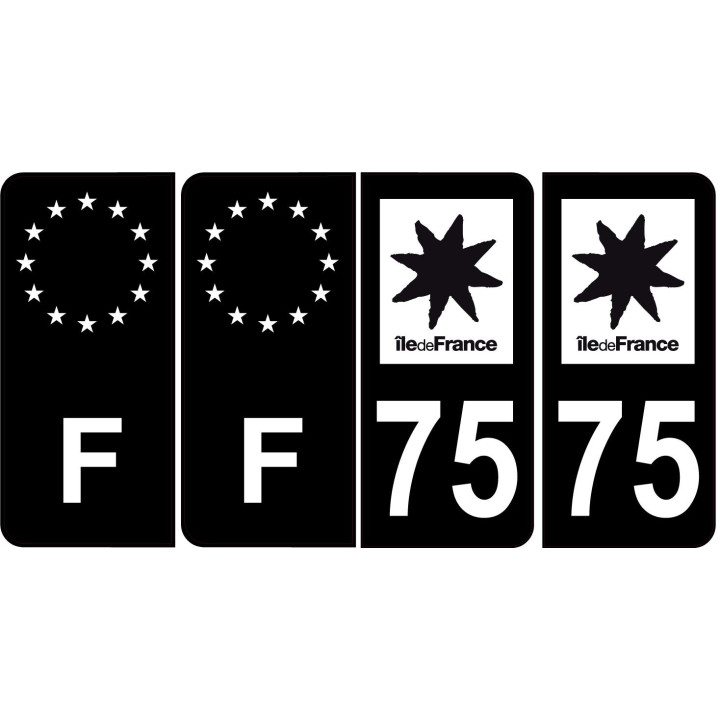 4 Stickers Style Auto Plaque immatriculation Noir RÉGION ÎLE DE France 75 noir autocollant