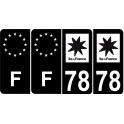 4x 78 Yvelines sticker Noir autocollant plaque immatriculation auto département Ile France logo 2 - F Europe fond noir