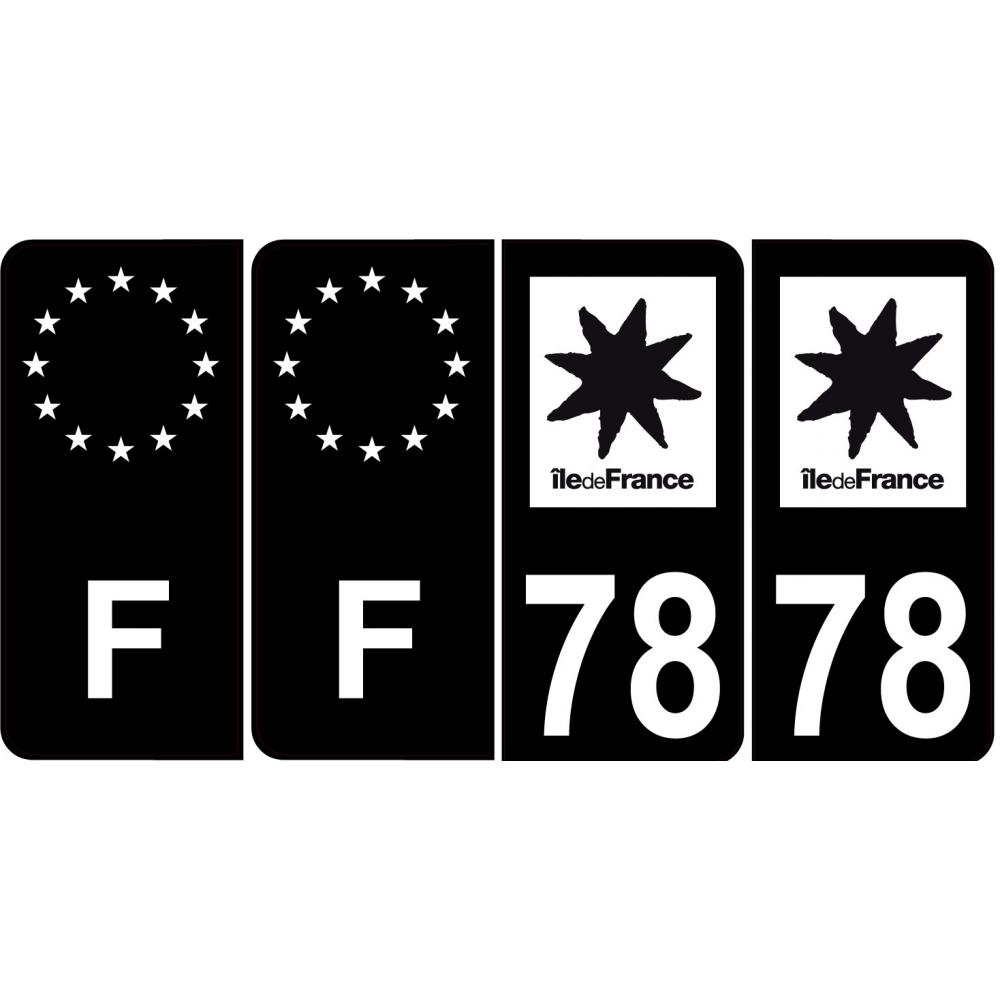 4x 78 Yvelines sticker Noir autocollant plaque immatriculation auto  département Ile France - F Europe fond noir