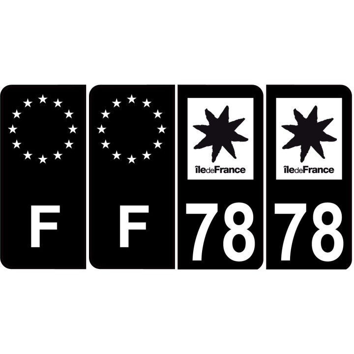 4x 78 Yvelines sticker Noir autocollant plaque immatriculation auto département Ile France logo 2 - F Europe fond noir