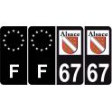67 Bas Rhin logo couleur fond noir autocollant plaque immatriculation auto ville sticker Alsace Lot de 4 Stickers
