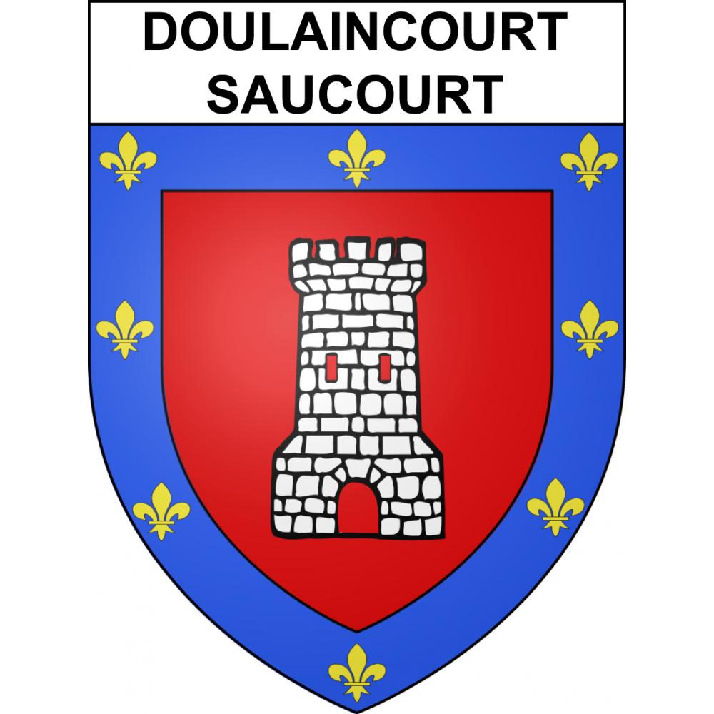 Pegatinas escudo de armas de Doulaincourt-Saucourt adhesivo de la etiqueta engomada