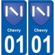 01 Chevry ville autocollant plaque
