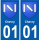01 Chevry ville autocollant plaque