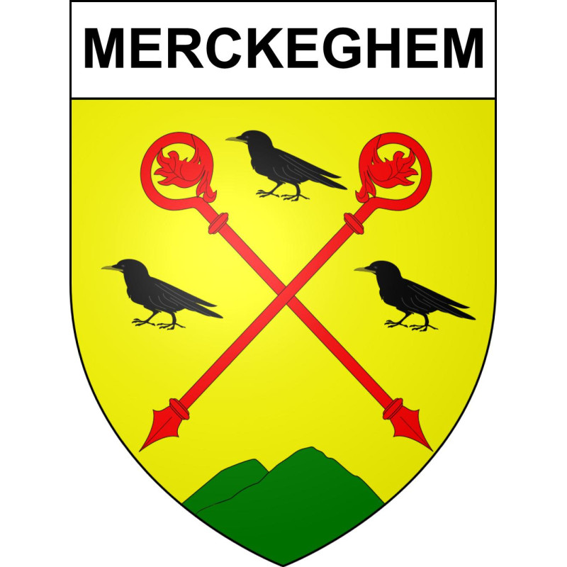 Pegatinas escudo de armas de Merckeghem adhesivo de la etiqueta engomada