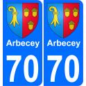 70 Arbecey autocollant plaque immatriculation auto ville blason sticker 362