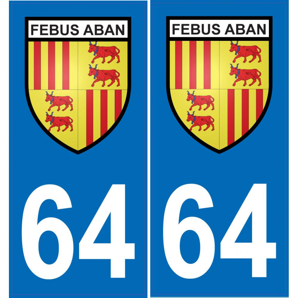 64 Febus Aban Foix Bearn autocollant plaque immatriculation auto ville sticker987