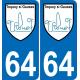 64 Pau sticker plate registration city