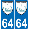 64 Febus Toquey blason autocollant plaque immatriculation auto ville sticker6443